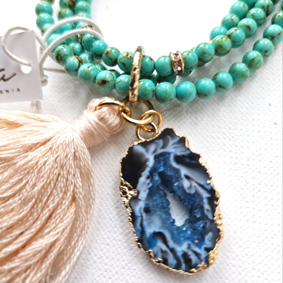 Turquoise & Agate Beaded bracelet with tassel NWT! - Picture 2 of 5